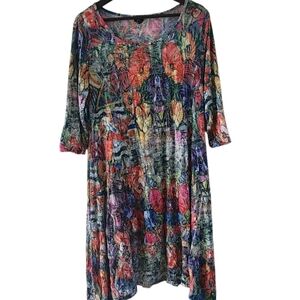 SHANA Vibrant Multicolor Floral Midi Dress. No iron,great for travel.